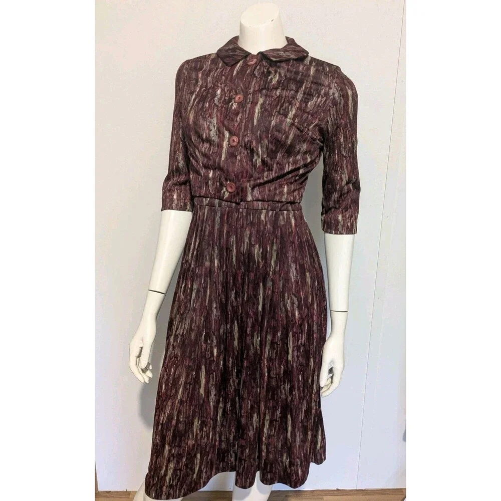 Patty Petite Vintage 50s Dress Set Jacket Fit Flare S B36 Red Flame Pleated